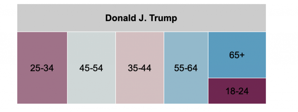 Tree map showing proportional spending by age group in Pennsylvania for Trump from 10/12 to 10/25