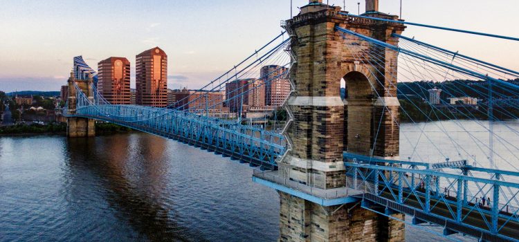 Photo of the John A. Roebling Suspension Bridge in Cincinnati.